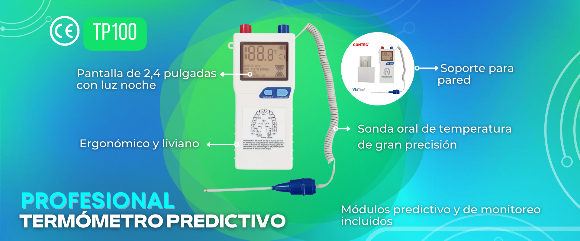 Termómetro predictivo profesional con pantalla de 2.4 pulgadas con luz noche