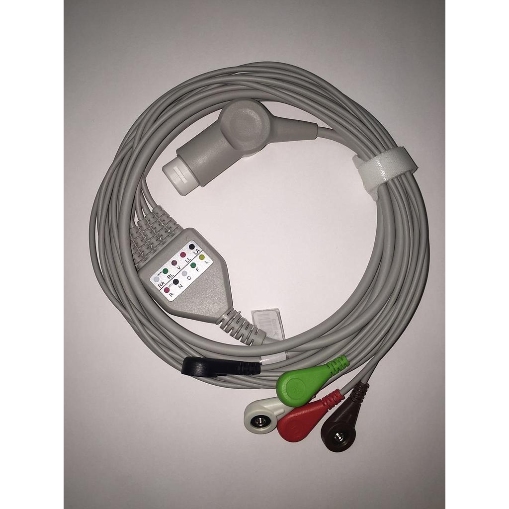 ECG cable troncal + 5 leads cable terminal, Adulto, snap, 12 pins.TPU, AHA to D100, Advanced
